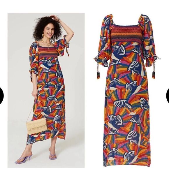 FARM Rio Rainbow Toucan Smocked Maxi size medium - Picture 1 of 16